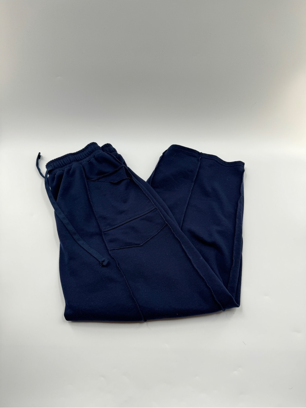 Yanekop Navy Blue Wide Leg Patchwork Sweatpants – Women’s Large